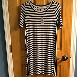 Loft cream and black striped dress